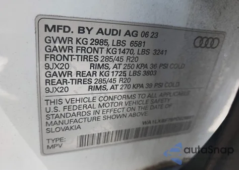 2023 Audi Q7 Premium Plus 55 Tfsi Quattro Tiptronic из США, поврежденный, VIN WA1LXBF78PD026691